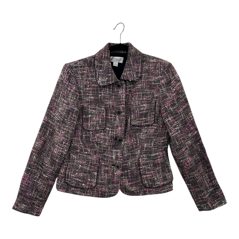 Conrad Collection Women's Tweed Blazer Jacket Size 8 Pink Black Multi Color